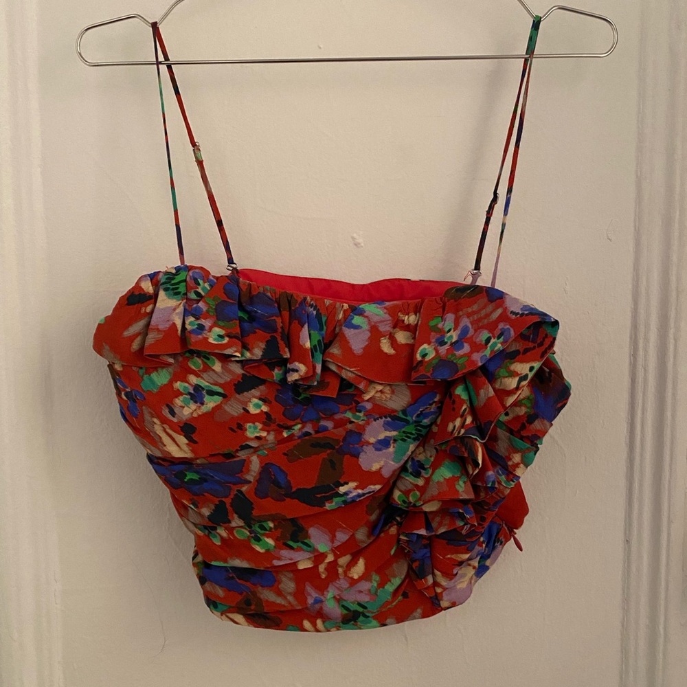 Zara Printed Crop Tank with Ruffle Detail
